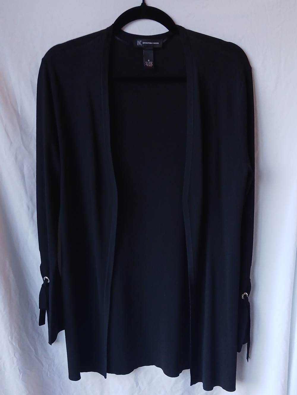 INC International Concepts Black Open-Front Drapey Cardigan